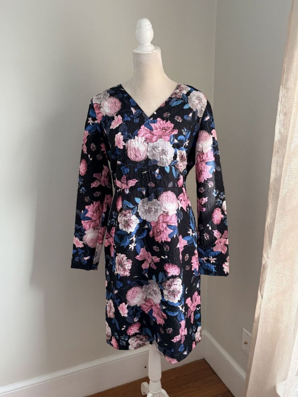 Erdem Evita Floral Print Cloqué Jacquard Vneck Dress UK 16 US 12